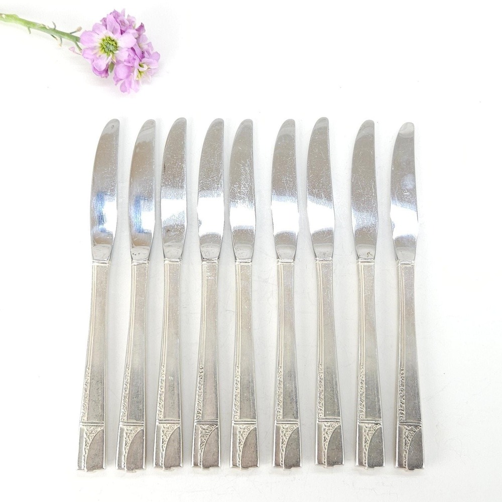 VTG Oneida Knife Silverplate Caprice Nobility Plate Art Deco Replacement MCM 9pc